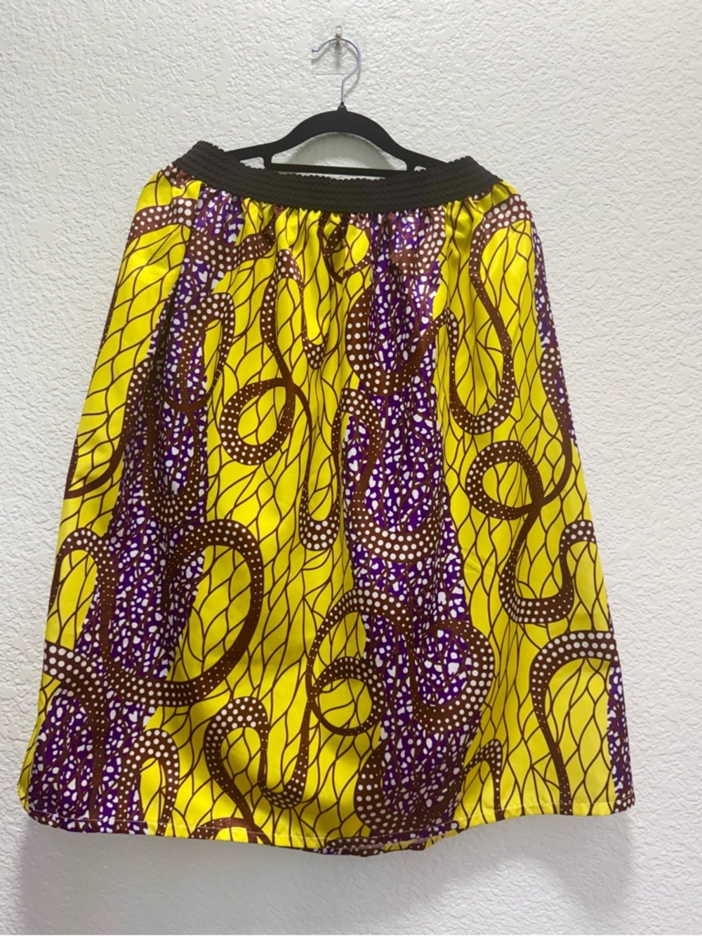 Women's Yellow & Purple Printed Midi Skirt